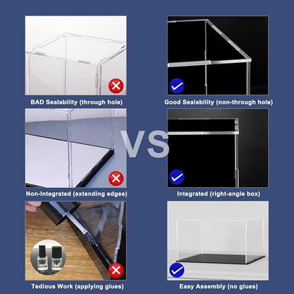 SVENJBB Acrylic Display Case, 13x6.7x6.3 Inch Cube, Clear Acrylic Boxes with Matte Black Base for 1:18 Scale Diecast Model Car