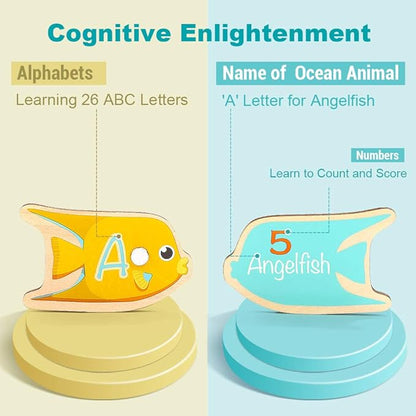 TOP BRIGHT Montessori Toddler Fishing Game - Kids Wooden Magnetic Fishing Toys Gifts for 3 Years Old Girls Boys, Fine Motor Skills for Toddler