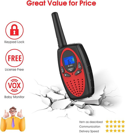 Walkie Talkies Long Range, Topsung M880 FRS Two Way Radio for Adults with Mic LCD Screen/Resistance Wakie-Talkies with Noise Cancelling for Men Women Outdoor Adventures Cruise Ship (Red 2 in 1)