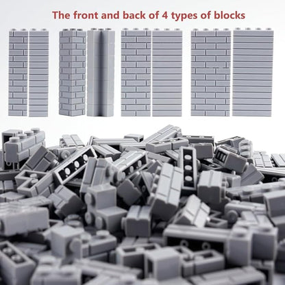 Classic Wall Bricks Bulk Accessories: 340 PCS Masonry Profile Building Block Parts and Pieces Sets(Light Gray)