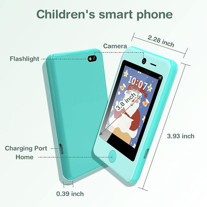 PTHTECHUS® Kids Phone Toy for Boys Girls, 3.8 "Touch Screen Toddler Smartphone with Fun Cameras 16 Games MP3 Music Player Audio Recorder Pedometer Torch Alarm Clock Children Phone for Ages 4-14