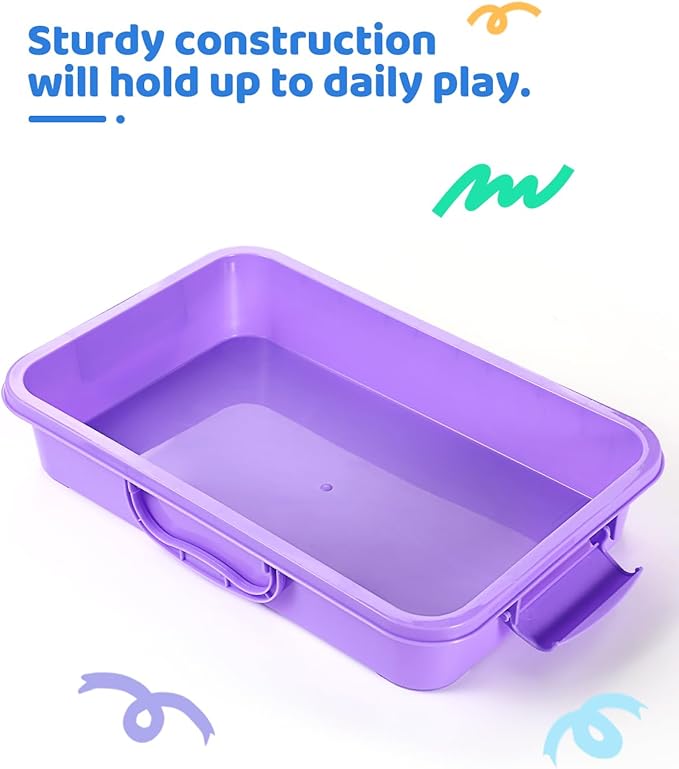 2 Pcs Sand Tray Sensory Bin with Lid and Handle, Portable Sensory Sandbox Container for Kids, Plastic Activity Tray for Toddlers (Transparent)