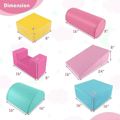 Costzon Toddler Climbing, 6 Pieces Climb and Crawl Playset with PU Cover for Baby Crawling, Climbing & Walking, Indoor Foam Climbing Blocks for Toddlers (Pink)