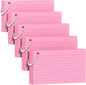 250 Count Pink Index Cards 3x5 Inch with Key Ring, Color Flash Index Card (50 Sheets Each), Durable & Portable Note Taking for Students, Teachers, Study Note Cards for Office Home School