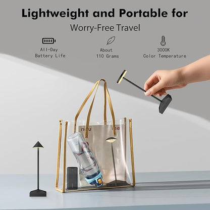 3 Pack 8.26in Black Small Cordless Table Lamps Rechargeable, Battery Operated Mini Lamp, Small Lamp Touch Portable Table Lights, LED Night Light for Bedside/Dining/Bar/Outdoor (Blcak-B)
