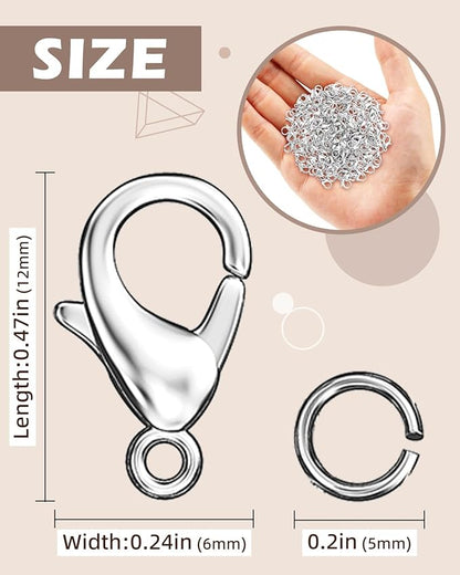 OHINGLT 700 Pieces Lobster Claw Clasps and Open Jump Rings Set, Silver Plated Bracelet Necklace Clasp for Jewelry Making