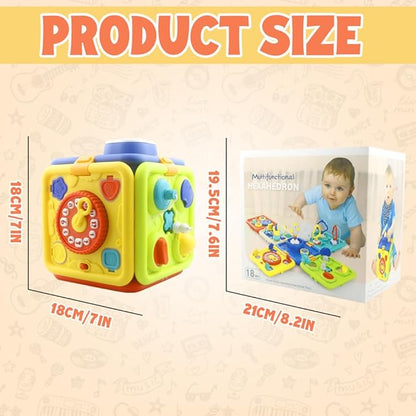 Baby Activity Cube Toy, 6-Sided Learning Toy with Gears, Shapes, Numbers and Puzzles, Multi-Colour (Blue)