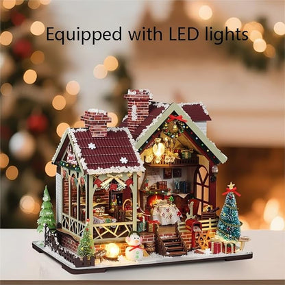 DIY Miniature House Kit, Mini House Building Kit, DIY Book Nook Kit, Tiny Model House for Adults to Build, Beginner 3D Wooden Book Nook, for Family Friends (Christmas House)