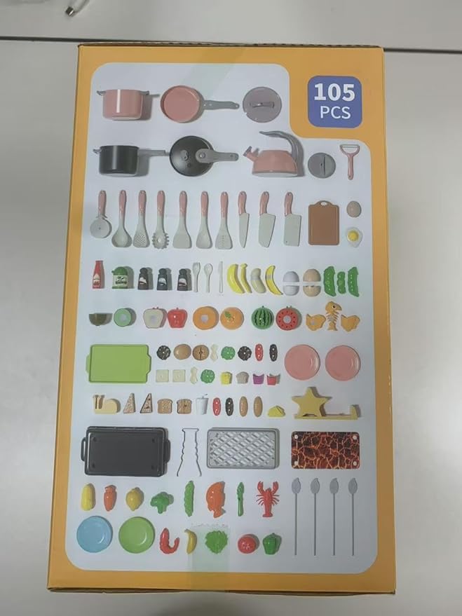 105Pcs Kids Kitchen Toy Accessories, Toddler Pretend BBQ Camping Cooking Playset, Play Pots, Pans, Utensils Cookware Toys, Play Food Set, Vegetables, Learning Gift for Girls Boys (Turquoise)