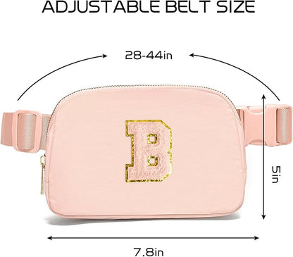 Gitus Gifts for 8 9 10 11 12 Year Old Girls Belt Bag Fanny Pack Crossbody Bags with Initial Letter Patch Cute Stuff Birthday Gifts for Teen Girls Women Personalized Trend Stuff (Coral Pink-B)