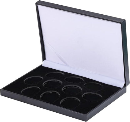 Coin Display Case PU Black Velvet Display Coin Box 45mm Challenge Coin Storage Presentation Box for Commemorative Coins Medals, 10 Slots