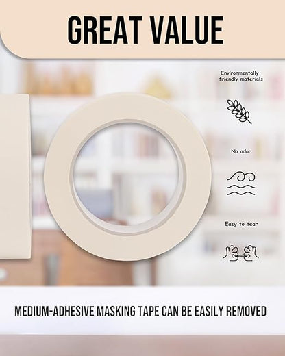 Lichamp Masking Tape 1 inch, 24 Pack General Purpose Beige White Masking Tape, 1 inch x 55 Yards x 24 Rolls (1320 Total Yards)