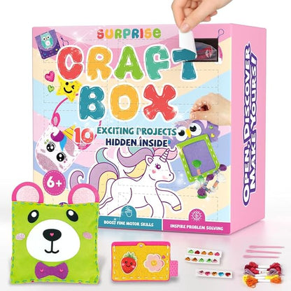 Sewing Kit for Beginner Kids, 10Pcs Unicorn DIY Box Arts and Crafts, My First Felt Kit Projects, Blind Box Craft Supplies, Learn to Sew Embroidery Kit, Birthday Gift for Girls 3 4 5 6 7 8 Years Old