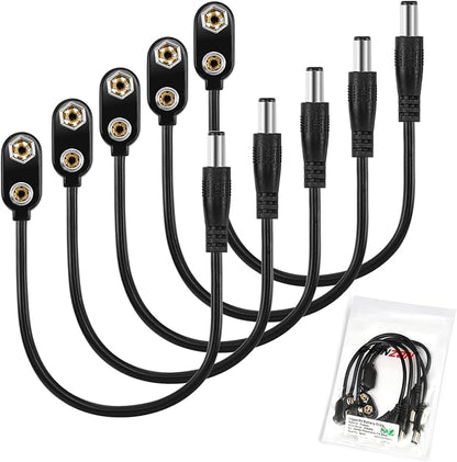 CHANZON UL Wire 9V Battery I-Type Power Supply with Center Positive 2.1mm x 5.5mm Male DC Connector Holder Clip Converter, 5 Pack for Arduino, LED Strip