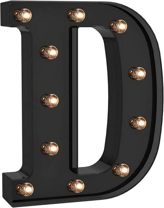 Foaky Black LED Letter Lights for Room Decor - Bedroom Wall Decor, Alphabet Lights for Home, Wedding, Party - Battery Operated （D）