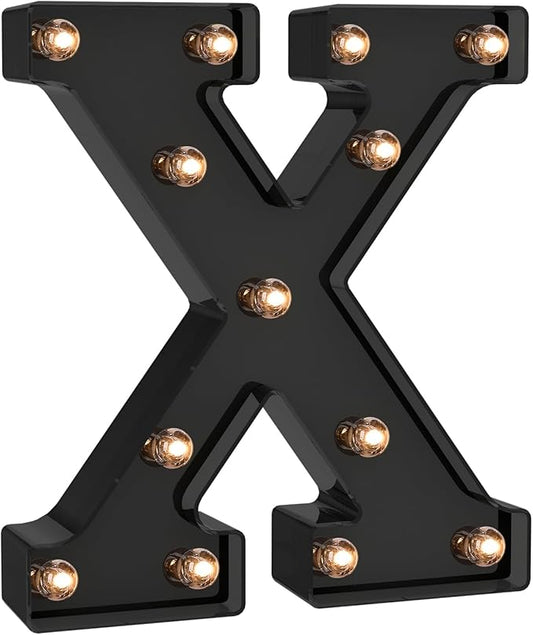 Foaky Black LED Letter Lights for Room Decor - Bedroom Wall Decor, Alphabet Lights for Home, Wedding, Party - Battery Operated （X）