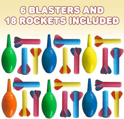 ArtCreativity Foam Rocket Blasters 18 Rockets and 6 Squeeze Launcher, Assorted Colors, High Flying, Fun Summer Outdoor, Birthday, Great Goodie Bag Filler, Party Favors Prizes, Easter Toys for Kids