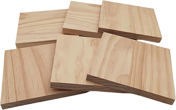 6PCS Unfinished Wood Square Blocks for Crafts, 6x6x0.6in Blank Wooden Squares Pine Wood Boards for Wood Carving,DIY Wood Coasters,Painting & Burning