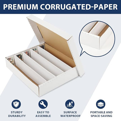 CROSSDESIGN Graded Card Storage Box Sport Trading Card Corrugated Cardboard Holder Container Holds 5000 Count(White Corrugated Paper)