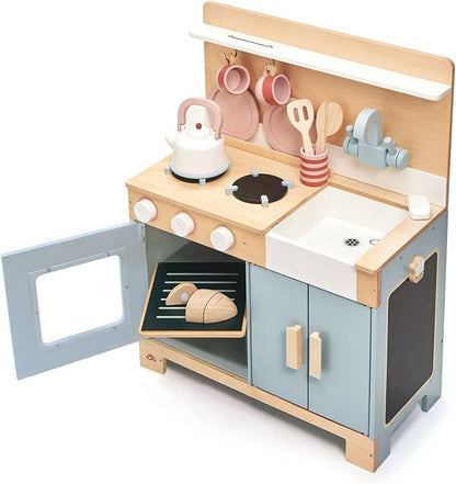 Tender Leaf Toys - Mini Chef Home Kitchen - Wooden Kitchenette Fully Equipped with Accessories for Pretend Cooking - Develops Social, Creative & Imaginative Skills - Learning Role Play - Age 3+
