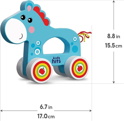 Wooden Pull-Along Horse – Eco-Friendly Toddler Toy with Spinning Wheels & Tactile Tail – Early Learning Toy for 1 Year Old and Up