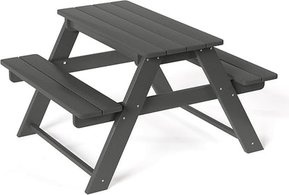 Costaelm Kids Picnic Table, HDPE All Weather Outdoor Toddler Picnic Table and Chair Set Kids Bench for Patio, Backyard, Garden, Lawn, Gray