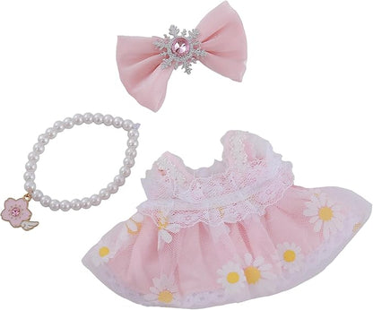 Pink 17cm Doll Clothes Set 3-Piece Doll Dress Set with Necklace and Bow Decor Accessories Clothes Only
