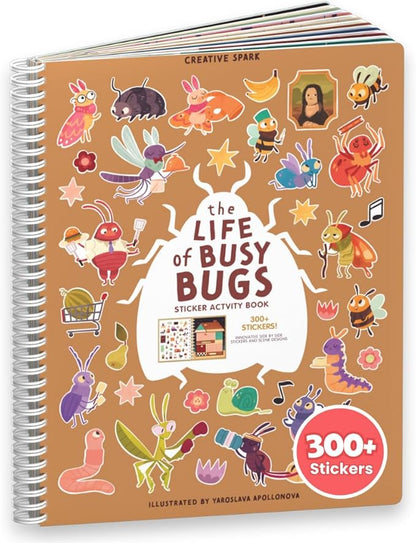 CUPKIN The Life of Busy Bugs Stickers, Toddler Sticker Book for Kids, Fun Bugs Toy, Toddler Road Trip Essentials, 300+ Girly Stickers + 8 Sticker Scenes and Coloring Pages, Bugs Stickers Ages 2+