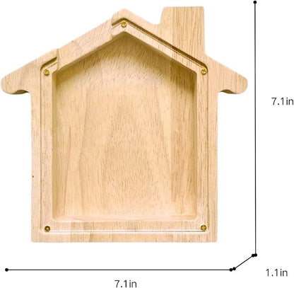 Wooden House Shaped Piggy Bank Transparent Acrylic Panel Coin Savings Box Personalized Money Bank for Kids Boys Girls Adults, Birthday Home Décor