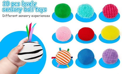 Baby Sensory Texture Ball Toy Set,10Pcs Montessori Toys for Babies 6-12 Months,Develop Fine Motor & Sensory Play for Newborns’ Early Learning,Fidget Stress Toys for Autism/Anxiety Relief.