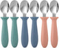 Pimoys 6-Pack Stainless Steel Toddler Spoons Baby & Kids Utensils for Self-Feeding Plastic Handle Dishwasher Safe