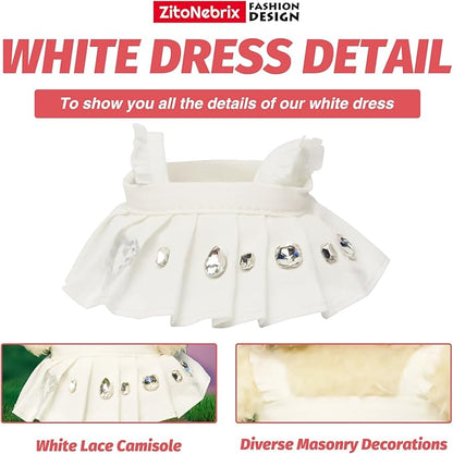 Cloth for 15cm ＆ 17cm Doll, 3pcs Doll Clothes Outfit Set for 1st/2nd/3rd Gen Dolls, Include - Crystal White Dress , Black Hat, Shoulder Bag