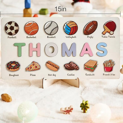 Name Puzzles for Toddlers 1-3,Wooden Puzzled,Personalized Name Puzzle for Kids,Custom Puzzle,Alphabet Number Shape and Football,Preschool Learning Educational Toys for Kids