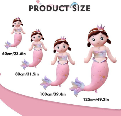 Mermaid Stuffed Animal Plush, 31.5in Cute Soft Pink Hugging Mermaid Plushies Pillow Toys Kawaii Birthday Gift for for Adults Kids Boys Girls