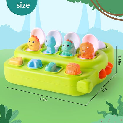 Cause and Effect Pop Up Dinosaur Baby Toy 6-12 Months, Sensory Early Learning Fine Motor Skills Toy for Toddler Boy Girl 9 11 Months