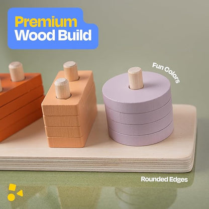 ANGORA BRANDS Stacking Toy for Toddlers - Wooden Shape & Color Sorting - Montessori, Educational, Development Toy by Playfully