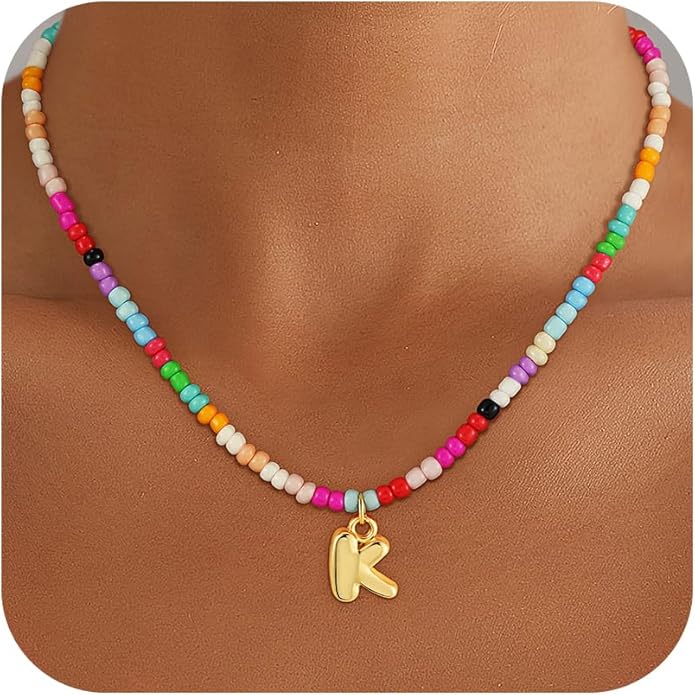 Bubble Colorful Initial Necklaces for Women Girls Kids - Teen Girls Gifts Trendy Bubble Beaded Initial Necklace Cute Letter Birthday Gifts Choker Necklace for Women Girl Kids Jewelry
