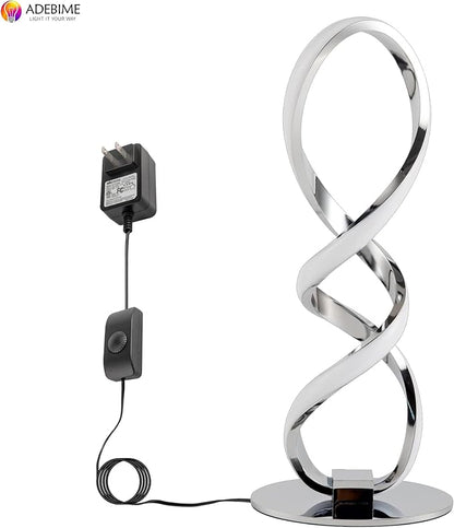 LED Spiral Bedside Table Lamp, Stepless Dimmable 12W 3000K Warm White, Modern Nightstand Desk Lamp for Bedroom, Living Room, Sliver