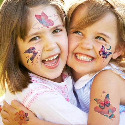 Glitter Tattoos for Girls Women, 12 Sheets Glitter Butterfly Moon Flowers Mermaid Temporary Tattoos for Girls Birthday Party Supplies Gifts Decoration