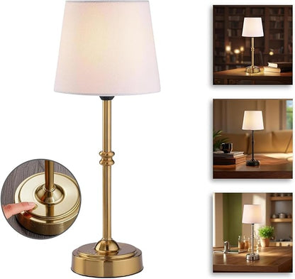 Wireless Table Lamp - Rechargeable LED Desk Lamp with Dimmer, 3 Brightness Levels, Swedish Design for Home, LED Light Bulb Included, for Office, Kitchen or Bedroom (Gold)