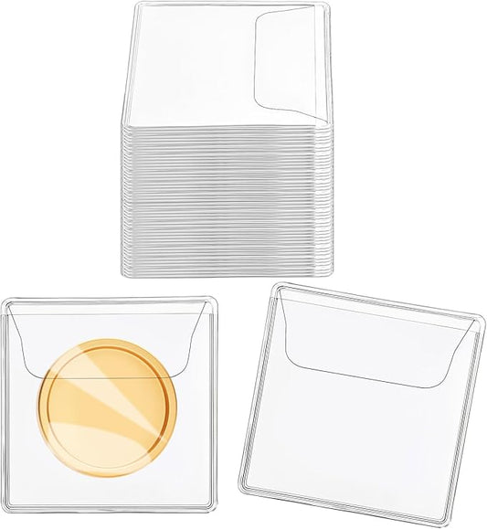 200Pcs Single Pocket Coin Flips Coin Sleeves Holders Clear PVC Coin Protectors Individual Plastic Coin Holders for Coin Currency Bills Collectors Protector (2.2 x 2.2 Inch) (Rectangular) ﻿