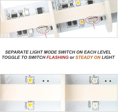 Led Signal Tower Stack Lights, Industrial Warning Column Lamp, Andon With Rotatable Base, Steady/Flashing Switchable, 12V 24V DC (3-Layer, With Buzzer)