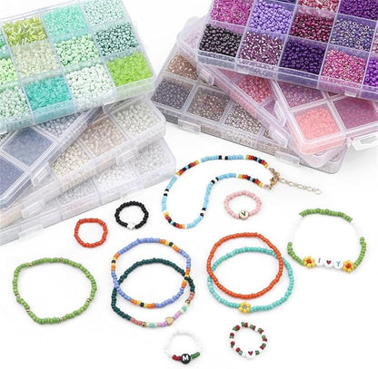 15 Color 4mm Small Assorted Glass Seed Beads,3mm Bugle Beads Friendship Bracelet Kit,2mm Tiny Tube Bead for Jewelry Making(Black)