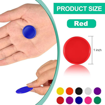 Coopay 500 Pieces Plastic Learning Counters Disks Bingo Chip Counting Discs Markers for Math Practice and Poker Chips Game Tokens Kids Reward, 1 Inch (Red)