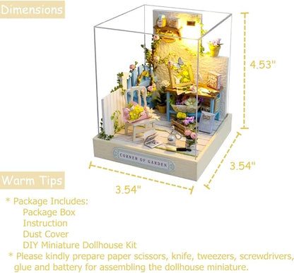 TuKIIE DIY Miniature Dollhouse Kit with Furniture, 1:24 Scale Creative Room Mini Wooden Doll House Plus Dust Proof for Kids Teens Adults(Corner of Garden)
