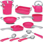 Pink Play Kitchen Cookware Toys Pots and Pans Cooking Utensils Accessories Pretend Playset for Toddlers, Kids, Girls (13 Pcs)