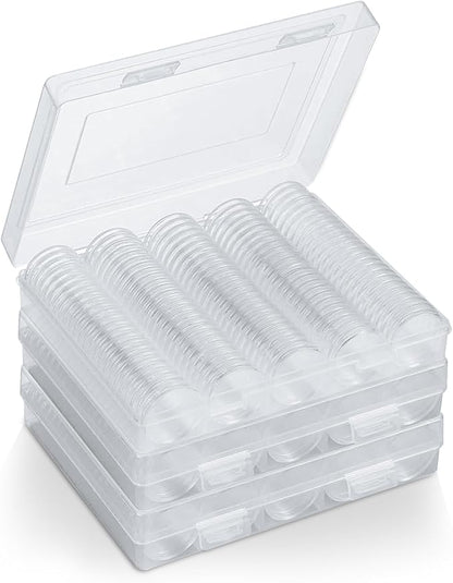 300PCS Coin Capsules, Coin Holder with Gaskets, 4 Sizes (20/25/27/30mm) Plastic Coins Protector Case with Plastic Storage Organizer Box for Collectors Coins Collection Supplies