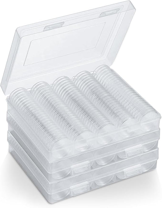 300PCS Coin Capsules, Coin Holder with Gaskets, 4 Sizes (20/25/27/30mm) Plastic Coins Protector Case with Plastic Storage Organizer Box for Collectors Coins Collection Supplies