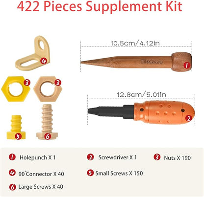 Cardboard Construction Tool Kit 422 Pieces -Educational Toys for at-Home Play + Classroom Learning | Reusable Cardboard Tools for Kids