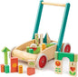 Tender Leaf Toys Baby Block Wooden Walker - Includes 29 Garden Themed Wooden Toy Blocks - Premium Quality Construction - Develops Balance, Strength & Creative Play - 18 Month +